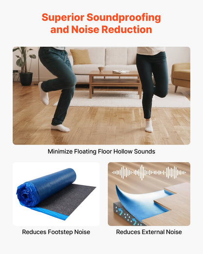 Floor Underlayment 37.2 m², 3mm Laminate Flooring Padding with Attached Vapor Barrier, Heavy Duty Fiber+PE Film, Soundproofing & Noise Reduction for Vinyl & Wood Floors(2 Rolls x 18.6 m²)