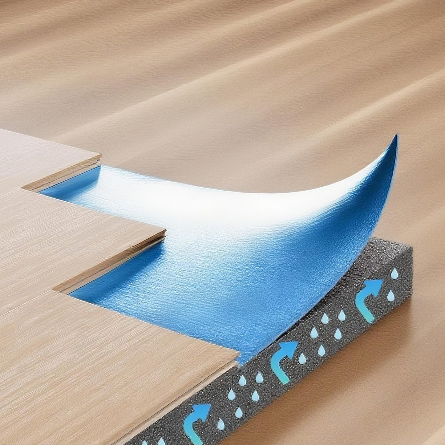 Floor Underlayment 37.2 m², 3mm Laminate Flooring Padding with Attached Vapor Barrier, Heavy Duty Fiber+PE Film, Soundproofing & Noise Reduction for Vinyl & Wood Floors(2 Rolls x 18.6 m²)