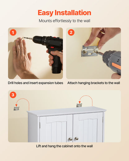 Bathroom Wall Cabinet, 2 Doors and Adjustable Shelf, Over the Toilet Storage Medicine Cabinet Wall Mounted, Hanging Organizer with Open Partition and Towel Bar for Laundry Room Kitchen, White