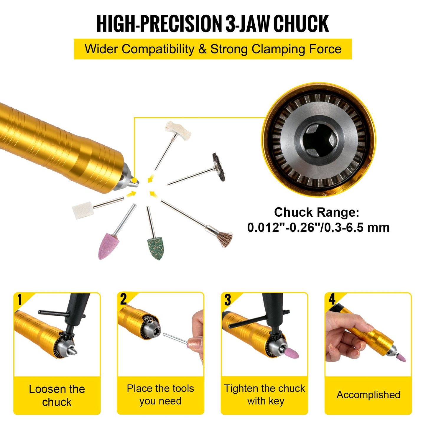 Flexwellenschleifer 780W Rotationswerkzeug 500-23000 U/min Rotationsschleifer mit 0,635 cm 3-Backen-Spannfutter und stufenloser Drehzahlregelung per Fußpedal Hängeschleifmaschine 131-teiliges Zubehör für Schmuckpolier- und Schleifarbeiten