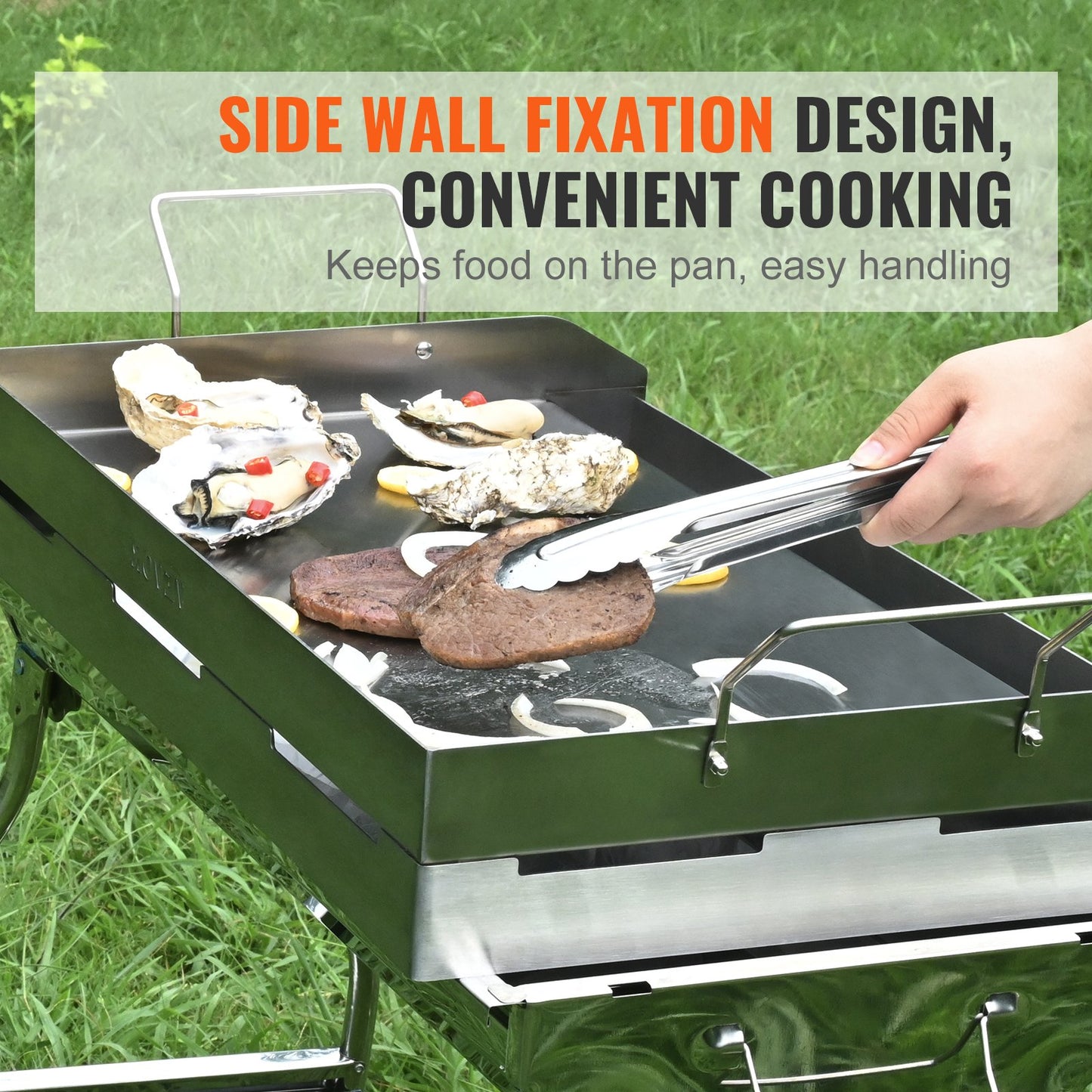 Grillplatte für den Herd, 60 x 40 cm, vorbehandelte Edelstahl-Grillplatte, rechteckige Doppelbrenner-Grillpfanne, antihaftbeschichtetes Kochgeschirr mit Griffen und Ölrille, für Grill und Gasgrill, silberfarben