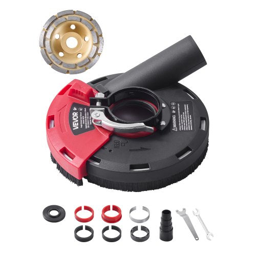 Grinding Dust Shroud for Angle Grinder, Universal 4-5 in, Surface Grinder Dust Shroud with 6 Clamping Washers & 5 in Diamond Grinding Cup Wheel, Connect to Vacuum Cleaner, for Wood Concrete Wall