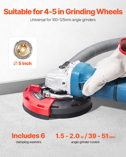 Grinding Dust Shroud for Angle Grinder, Universal 4-5 in, Surface Grinder Dust Shroud with 6 Clamping Washers & 5 in Diamond Grinding Cup Wheel, Connect to Vacuum Cleaner, for Wood Concrete Wall