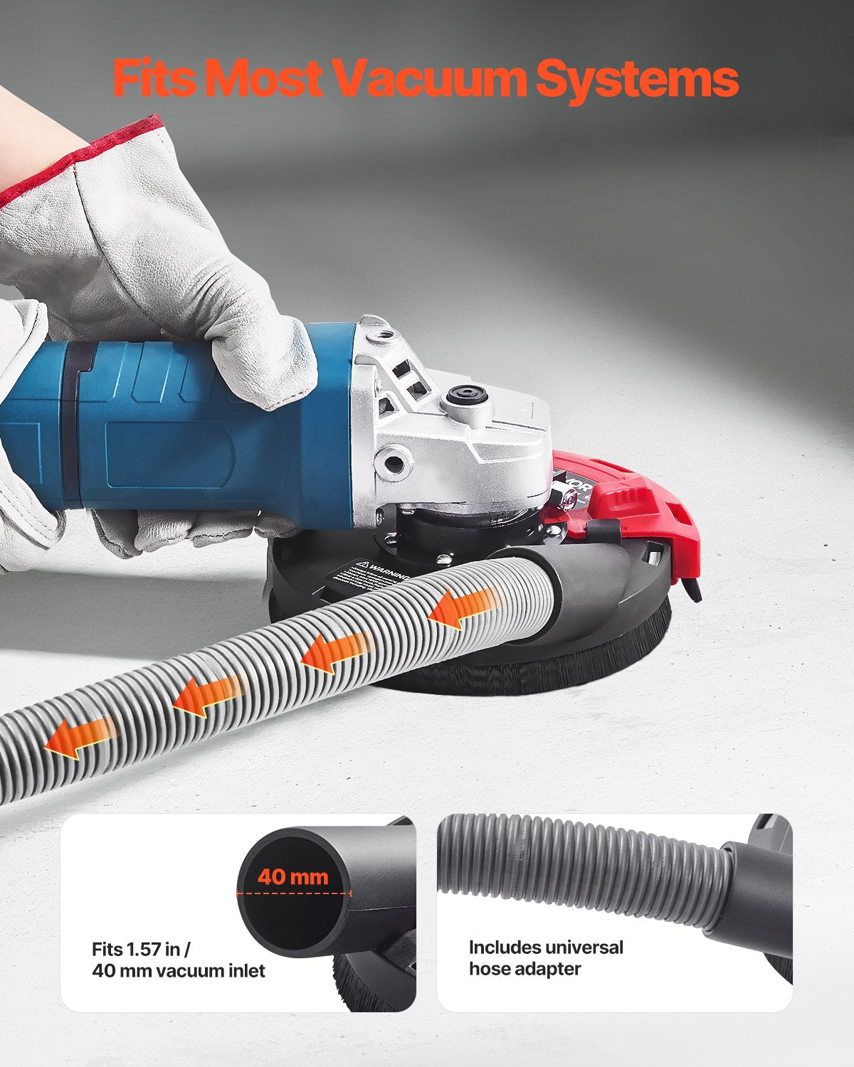 Grinding Dust Shroud for Angle Grinder, Universal 4-5 in, Surface Grinder Dust Shroud with 6 Clamping Washers & 5 in Diamond Grinding Cup Wheel, Connect to Vacuum Cleaner, for Wood Concrete Wall