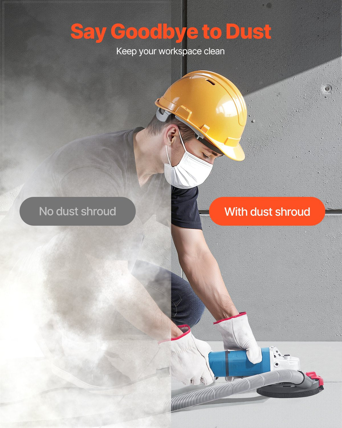 Grinding Dust Shroud for Angle Grinder, Universal 4-5 in, Surface Grinder Dust Shroud with 6 Clamping Washers & 5 in Diamond Grinding Cup Wheel, Connect to Vacuum Cleaner, for Wood Concrete Wall