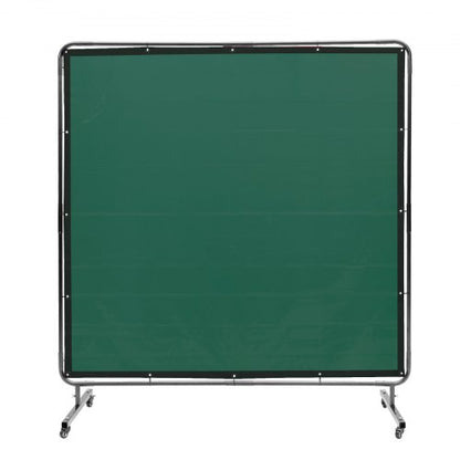 Welding Screen with Frame, 1.8 x 1.8 m Welding Curtain Screen, Flame-Resistant Vinyl Welding Protection Screen on 4 Swivel Wheels (2 Lockable), Moveable & Professional for Workshop/Industrial, Green