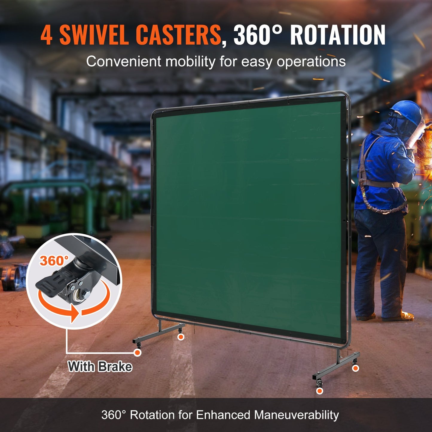 Welding Screen with Frame, 1.8 x 1.8 m Welding Curtain Screen, Flame-Resistant Vinyl Welding Protection Screen on 4 Swivel Wheels (2 Lockable), Moveable & Professional for Workshop/Industrial, Green