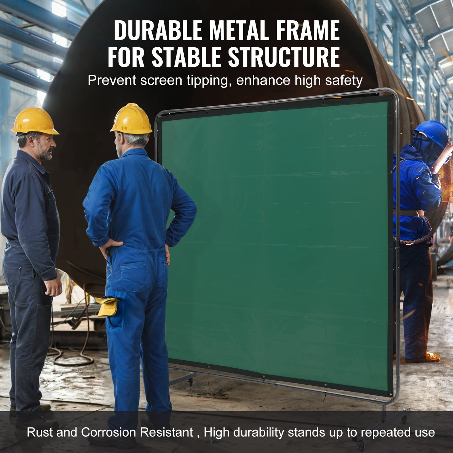 Welding Screen with Frame, 1.8 x 1.8 m Welding Curtain Screen, Flame-Resistant Vinyl Welding Protection Screen on 4 Swivel Wheels (2 Lockable), Moveable & Professional for Workshop/Industrial, Green