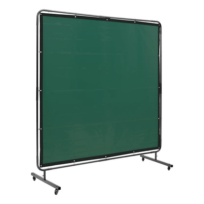 Welding Screen with Frame, 1.8 x 1.8 m Welding Curtain Screen, Flame-Resistant Vinyl Welding Protection Screen on 4 Swivel Wheels (2 Lockable), Moveable & Professional for Workshop/Industrial, Green
