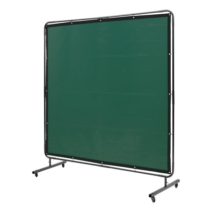 Welding Screen with Frame, 1.8 x 1.8 m Welding Curtain Screen, Flame-Resistant Vinyl Welding Protection Screen on 4 Swivel Wheels (2 Lockable), Moveable & Professional for Workshop/Industrial, Green