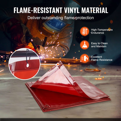 Schweißschutzwand mit Rahmen, 1,8 x 1,8 m, flammhemmende Vinyl-Schweißschutzwand auf 4 Lenkrollen (2 feststellbar), mobil und professionell für Werkstatt/Industrie, Rot