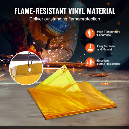 Schweißschutzwand mit Rahmen, 1,83 m x 1,83 m, flammhemmende Vinyl-Schweißschutzwand auf 4 Lenkrollen (2 feststellbar), mobil und professionell für Werkstatt/Industrie, gelb