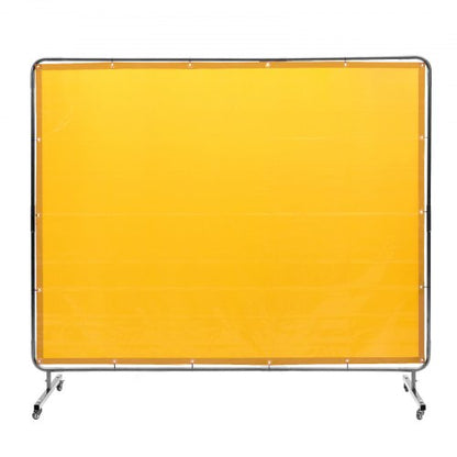 Welding Screen with Frame, 6' x 8' Welding Curtain Screen, Flame-Resistant Vinyl Welding Protection Screen on 4 Swivel Wheel (2 Lockable), Moveable & Professional for Workshop/Industrial, Yellow