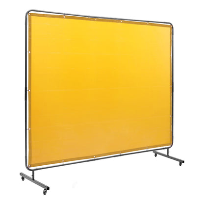 Welding Screen with Frame, 6' x 8' Welding Curtain Screen, Flame-Resistant Vinyl Welding Protection Screen on 4 Swivel Wheel (2 Lockable), Moveable & Professional for Workshop/Industrial, Yellow