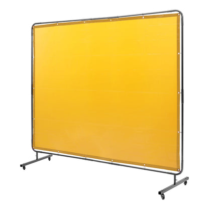 Welding Screen with Frame, 6' x 8' Welding Curtain Screen, Flame-Resistant Vinyl Welding Protection Screen on 4 Swivel Wheel (2 Lockable), Moveable & Professional for Workshop/Industrial, Yellow