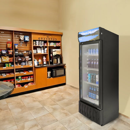 Gewerblicher Verkaufs- und Kühlraum, 195 Liter (6,8 Kubikfuß) Getränkekühlschrank, Verkaufs- und Kühlraum mit Glastür, Standkühlschrank mit 3 verstellbaren Ablagen, anpassbarer Leuchtkasten