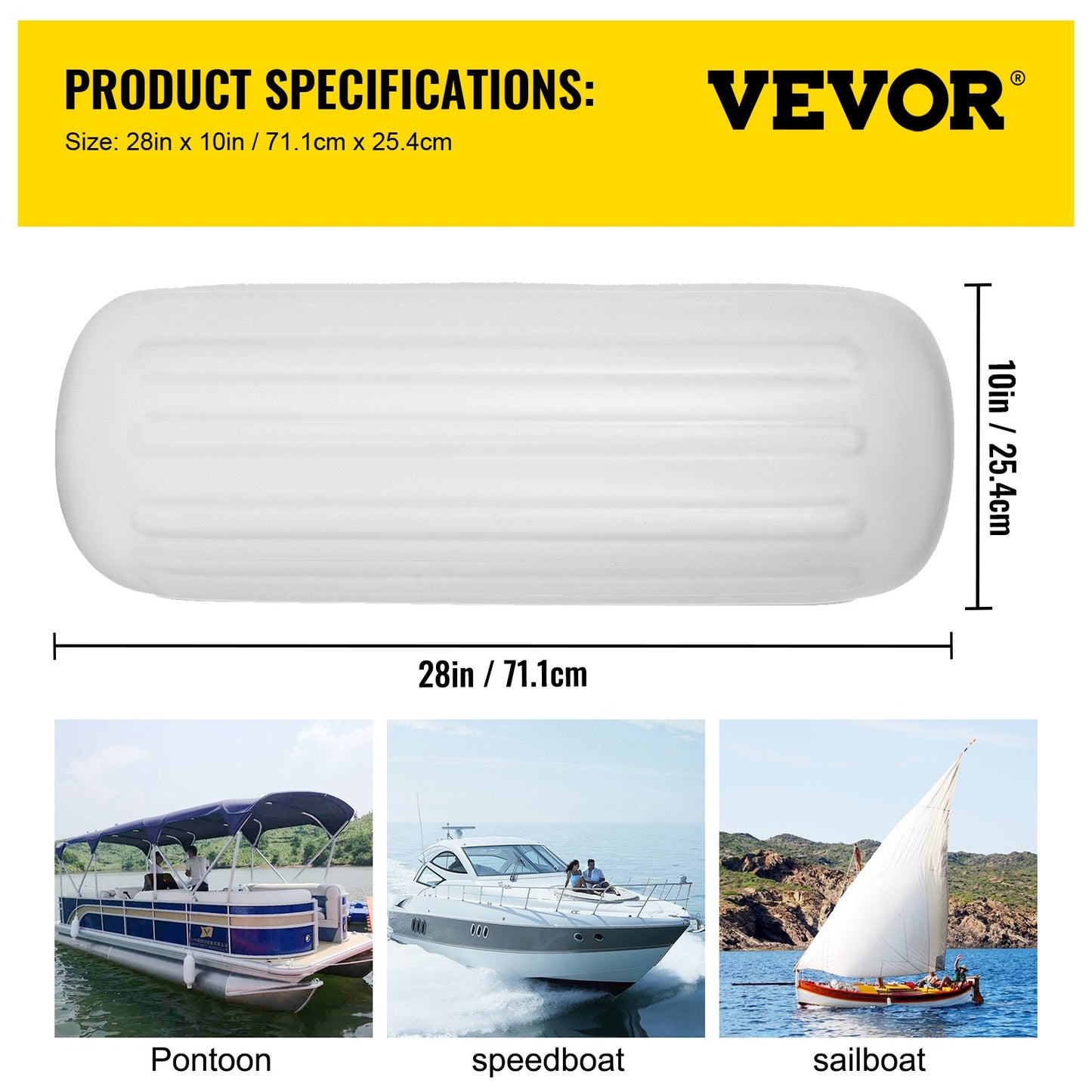 4 NEW Ribbed Boat Fenders 10" x 28" Center Hole Bumpers Mooring Protection