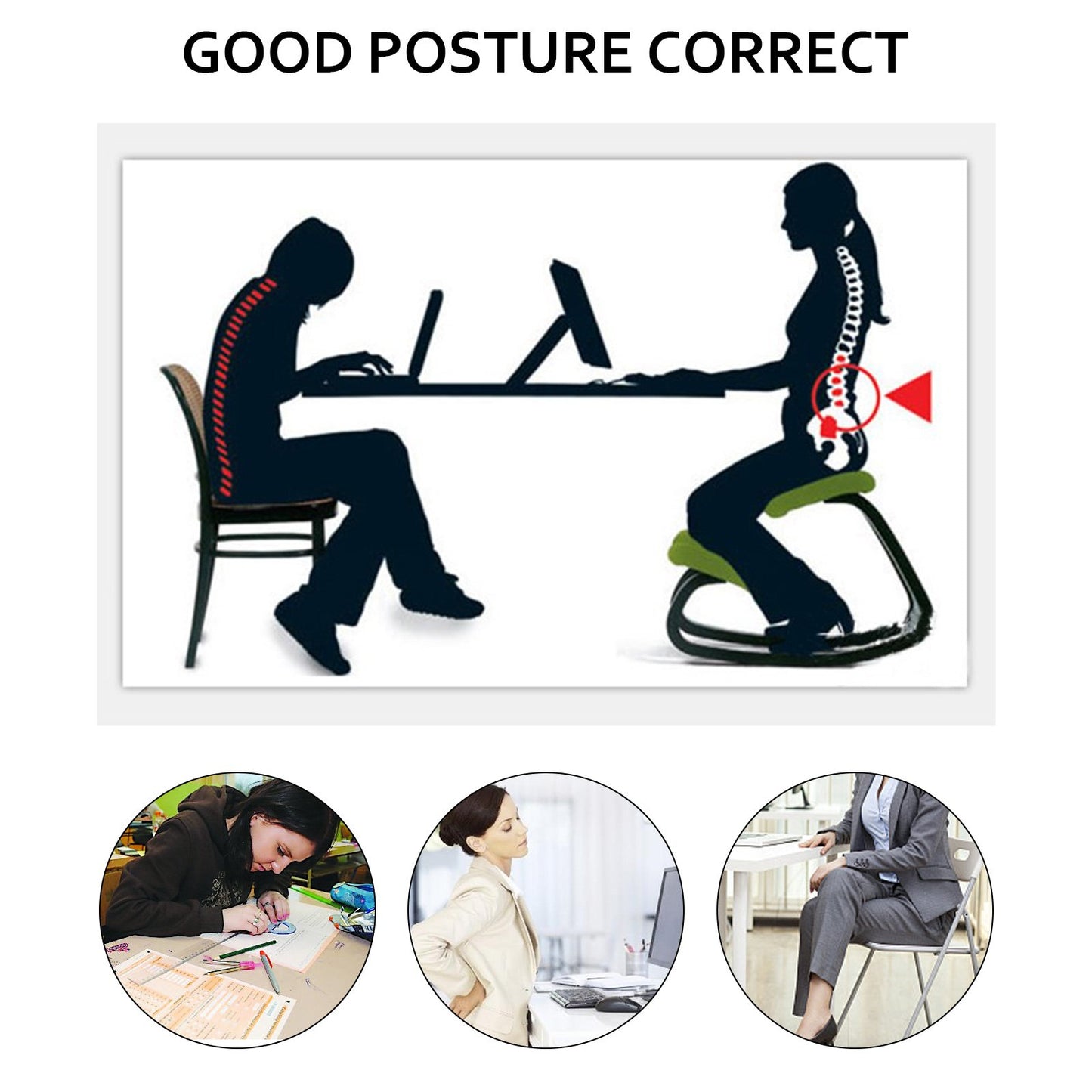 Ergonomic Kneeling Chair 99.8 kg Load Capacity Kneeling Posture Desk Chair Stool with Hip Cushion Kneeling Ergonomic Stool for Home Office Good Posture Computer Stool
