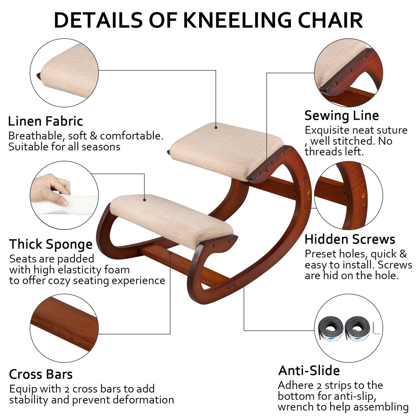 Ergonomic Kneeling Chair 99.8 kg Load Capacity Kneeling Posture Desk Chair Stool with Hip Cushion Kneeling Ergonomic Stool for Home Office Good Posture Computer Stool