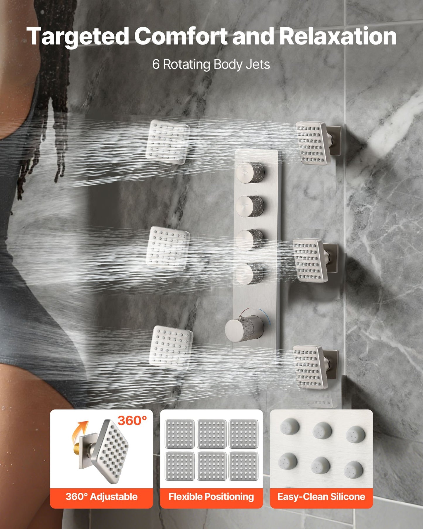 Duscharmatur-Set, 406 mm thermostatische Deckenmontage-Regenduschanlage mit 152 mm Wandbrausekopf, 6 Körperdüsen und Handbrause, Doppel-Regenduschkopf-Messingventil und Abdeckset, gebürstetes Nickel