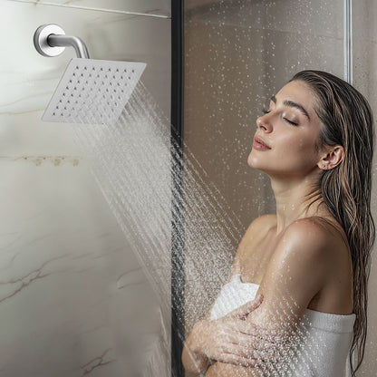 Duscharmatur-Set, 406 mm thermostatische Deckenmontage-Regenduschanlage mit 152 mm Wandbrausekopf, 6 Körperdüsen und Handbrause, Doppel-Regenduschkopf-Messingventil und Abdeckset, gebürstetes Nickel