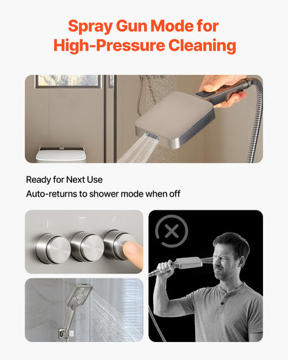 Shower Faucet Set, 305 mm Ceiling Mount Rainfall Shower System with 152 mm Wall Mount Head and 4 in 1 Handheld Spray, Rotatable 3-Function Dual Rain Head Brass Valve & Trim Kit, Brushed Nickel