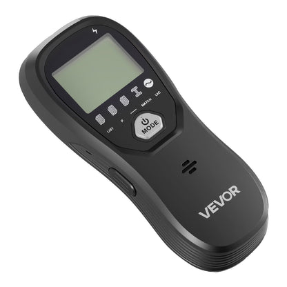 Elektronischer Wandbalkendetektor 5-in-1 mit intelligentem Sensor, hochauflösendem LCD-Display und akustischem Alarm zur Erkennung von Metallträgern (Mitte und Rand), Stromleitungen, Balken und Rohren. Farbe: Schwarz.