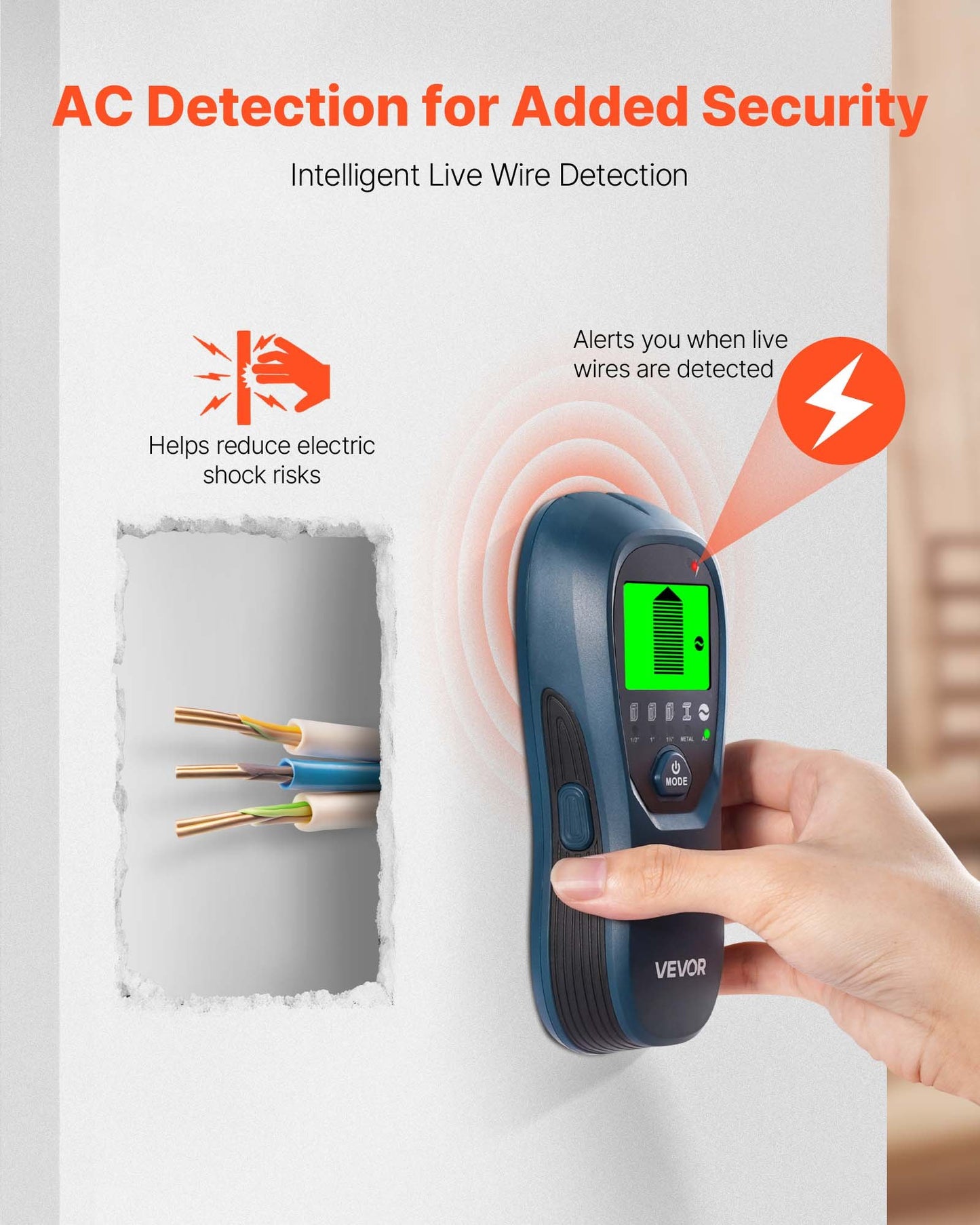 Elektronischer Wandständerdetektor 5-in-1 mit intelligentem Sensor, hochauflösendem LCD-Display und akustischem Alarm zur Erkennung von Metallträgern (Mitte und Rand), Stromleitungen, Balken, Rohren usw. (Blau)