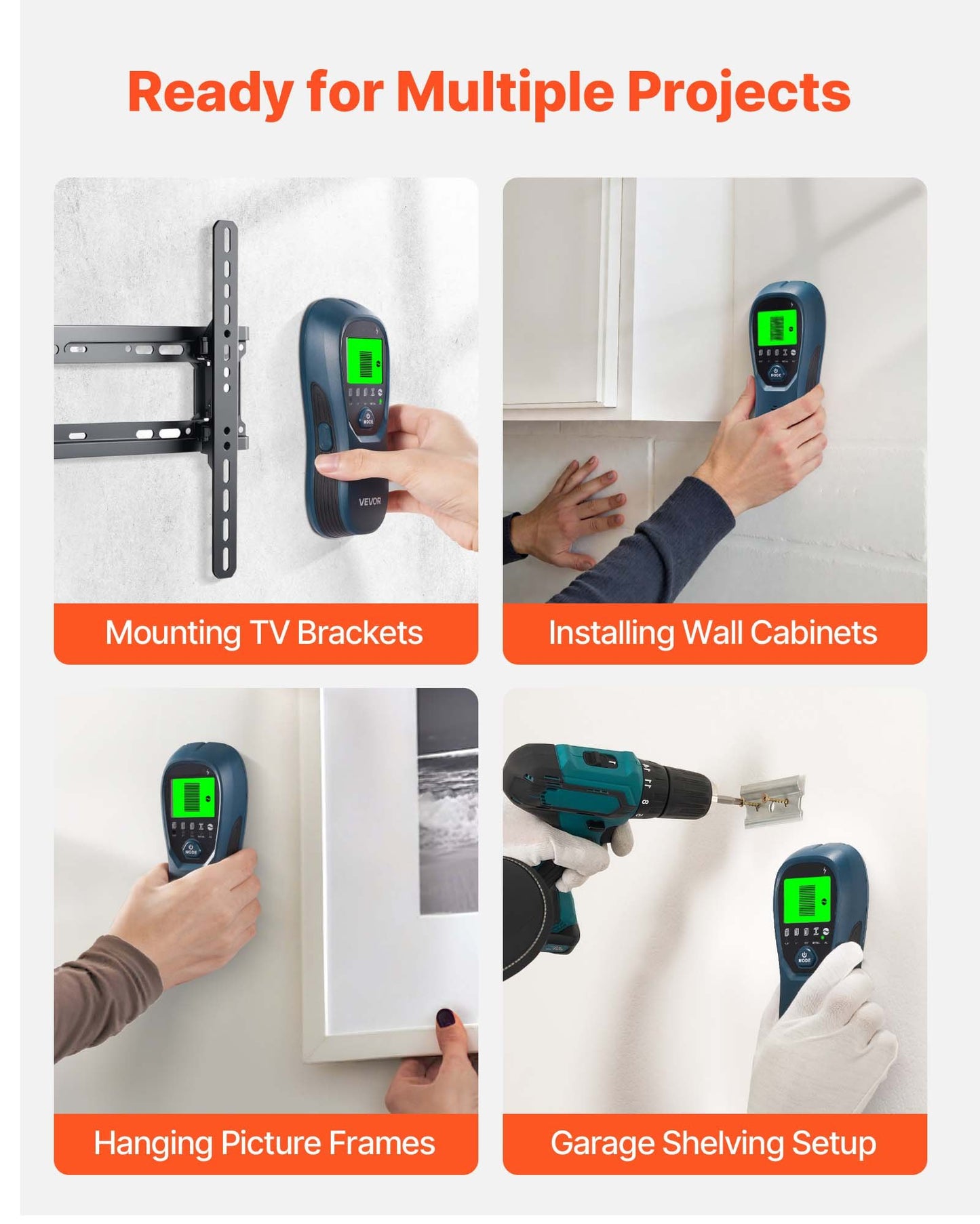 Elektronischer Wandständerdetektor 5-in-1 mit intelligentem Sensor, hochauflösendem LCD-Display und akustischem Alarm zur Erkennung von Metallträgern (Mitte und Rand), Stromleitungen, Balken, Rohren usw. (Blau)