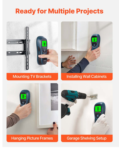 Elektronischer Wandständerdetektor 5-in-1 mit intelligentem Sensor, hochauflösendem LCD-Display und akustischem Alarm zur Erkennung von Metallträgern (Mitte und Rand), Stromleitungen, Balken, Rohren usw. (Blau)