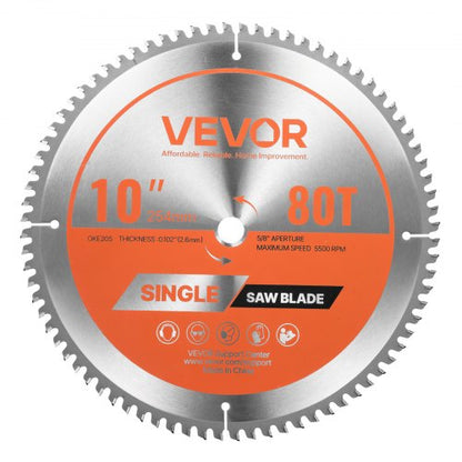 Circular Saw Blade, 254 mm Diameter, 80 Sharp Alloy Teeth, 15.875 mm Arbor, Fine Finish, Aluminum Cutting Blade for Circular Saw, with Noise-Reducing Heat Vents, for Cutting Steel and Metal
