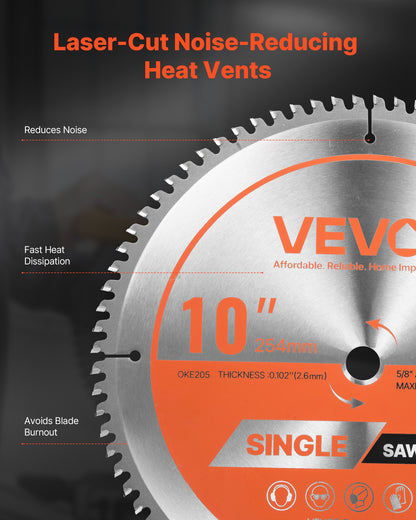 Circular Saw Blade, 254 mm Diameter, 80 Sharp Alloy Teeth, 15.875 mm Arbor, Fine Finish, Aluminum Cutting Blade for Circular Saw, with Noise-Reducing Heat Vents, for Cutting Steel and Metal