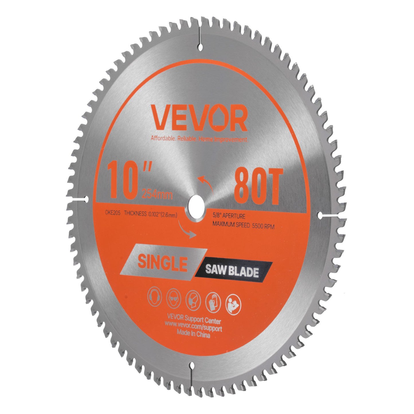 Circular Saw Blade, 254 mm Diameter, 80 Sharp Alloy Teeth, 15.875 mm Arbor, Fine Finish, Aluminum Cutting Blade for Circular Saw, with Noise-Reducing Heat Vents, for Cutting Steel and Metal
