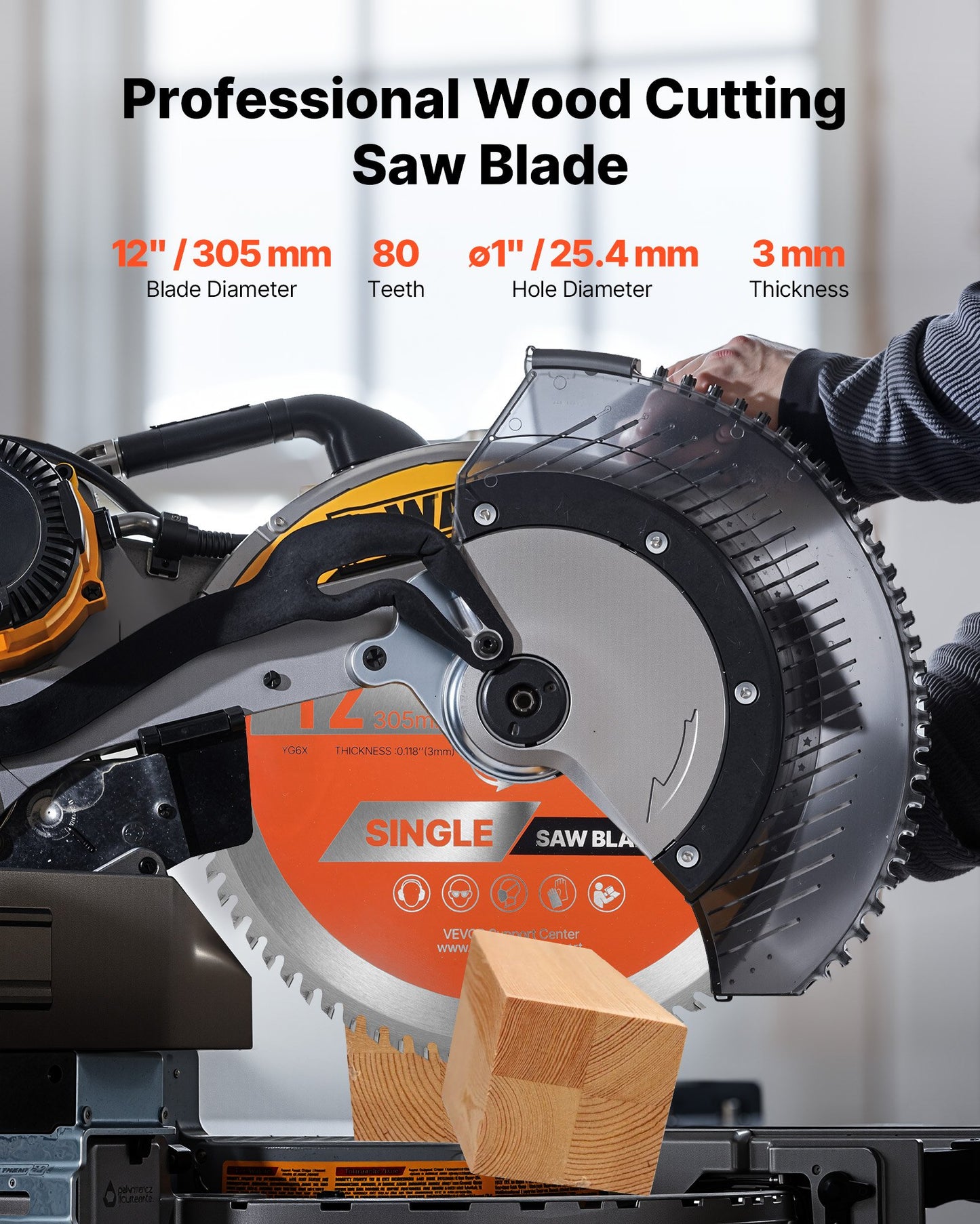 Circular Saw Blade, 305 mm Diameter, 80 Sharp Alloy Teeth, 25.4 mm Arbor, Fine Finish, Wood Cutting Blade for Circular Saw, with Noise-Reducing Heat Vents, for Cutting Plywood, OSB, Hardwood