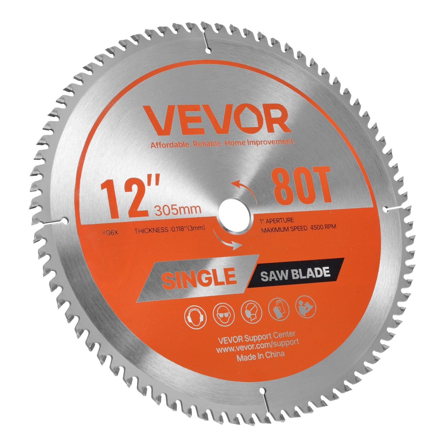 Circular Saw Blade, 305 mm Diameter, 80 Sharp Alloy Teeth, 25.4 mm Arbor, Fine Finish, Wood Cutting Blade for Circular Saw, with Noise-Reducing Heat Vents, for Cutting Plywood, OSB, Hardwood