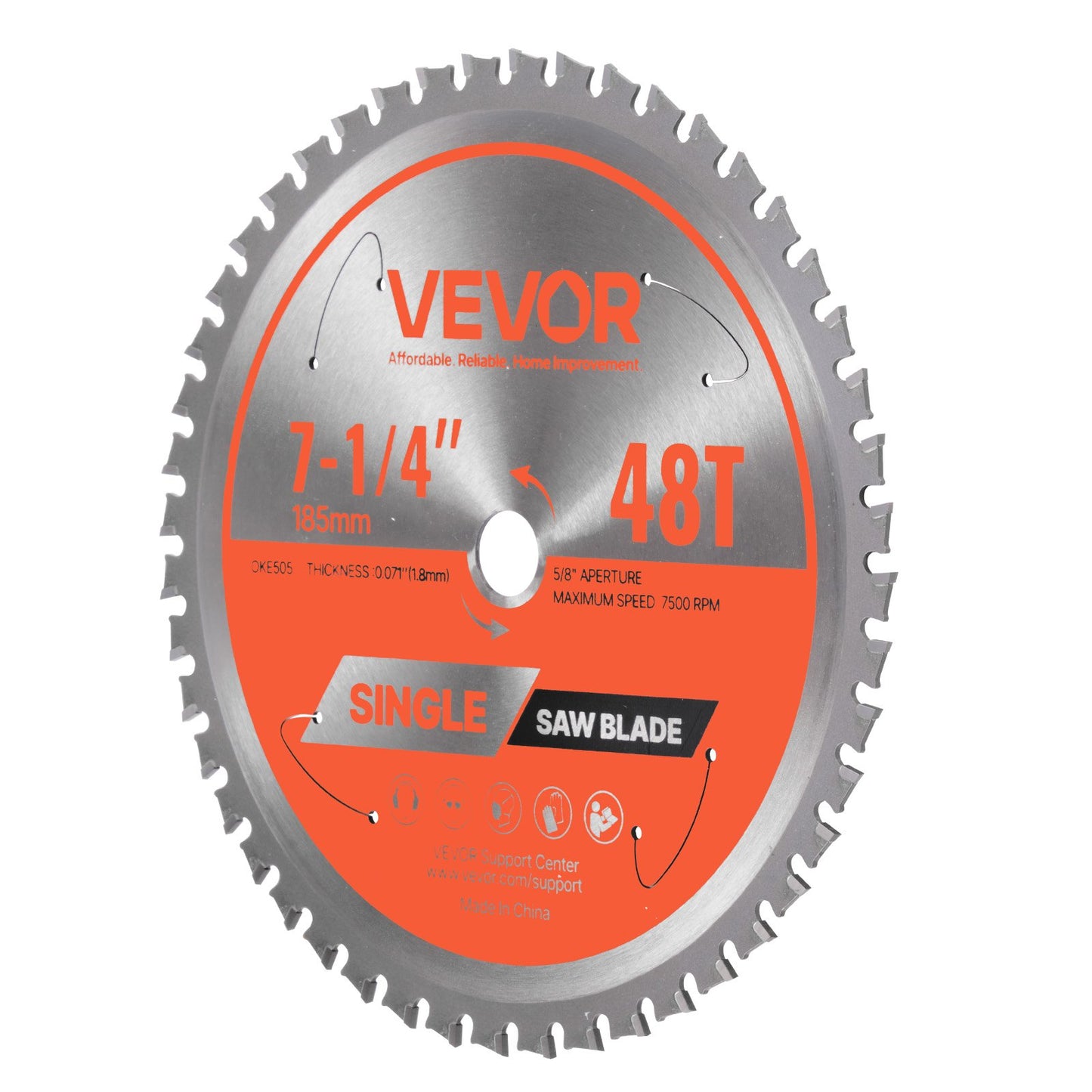 Circular Saw Blade, 185 mm Diameter, 48 Sharp Alloy Teeth, 15.875 mm Arbor, Fine Finish, Metal Cutting Blade for Circular Saw, with Noise-Reducing Heat Vents, for Cutting Steel and Aluminum