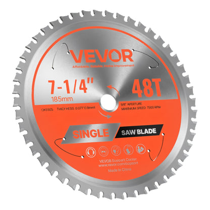 Circular Saw Blade, 185 mm Diameter, 48 Sharp Alloy Teeth, 15.875 mm Arbor, Fine Finish, Metal Cutting Blade for Circular Saw, with Noise-Reducing Heat Vents, for Cutting Steel and Aluminum