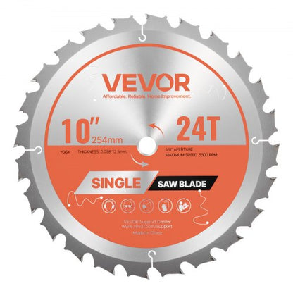 Circular Saw Blade, 254 mm Diameter, 24 Sharp Alloy Teeth, 15.875 mm Arbor, Fine Finish, Wood Cutting Blade for Circular Saw, with Noise-Reducing Heat Vents, for Cutting Plywood, OSB, Hardwood