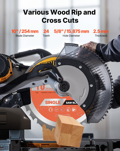 Circular Saw Blade, 254 mm Diameter, 24 Sharp Alloy Teeth, 15.875 mm Arbor, Fine Finish, Wood Cutting Blade for Circular Saw, with Noise-Reducing Heat Vents, for Cutting Plywood, OSB, Hardwood