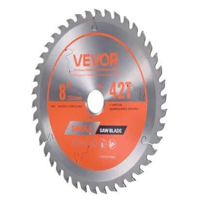 Circular Saw Blade, 203 mm Diameter, 42 Sharp Alloy Teeth, 25.4mm Arbor, Fine Finish, Wood Cutting Blade for Circular Saw, with Noise-Reducing Heat Vents, for Cutting Plywood, OSB, and Hardwood