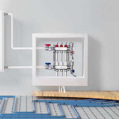 3-facher Verteiler für Fußbodenheizung, 1/2"-PEX-Rohrverteiler, Edelstahl-PEX-Verteiler für wasserführende Fußbodenheizung, PEX-Verteiler-Set für Fußbodenheizung inklusive 1/2"-Adaptern