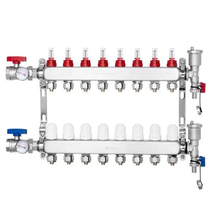 8-Branch Radiant Heat Manifold, 1/2" PEX Tubing Manifold, Stainless Steel PEX Manifold for Hydronic Radiant Floor Heating, Radiant Heat PEX Manifold Kit with 1/2" Adapters Included