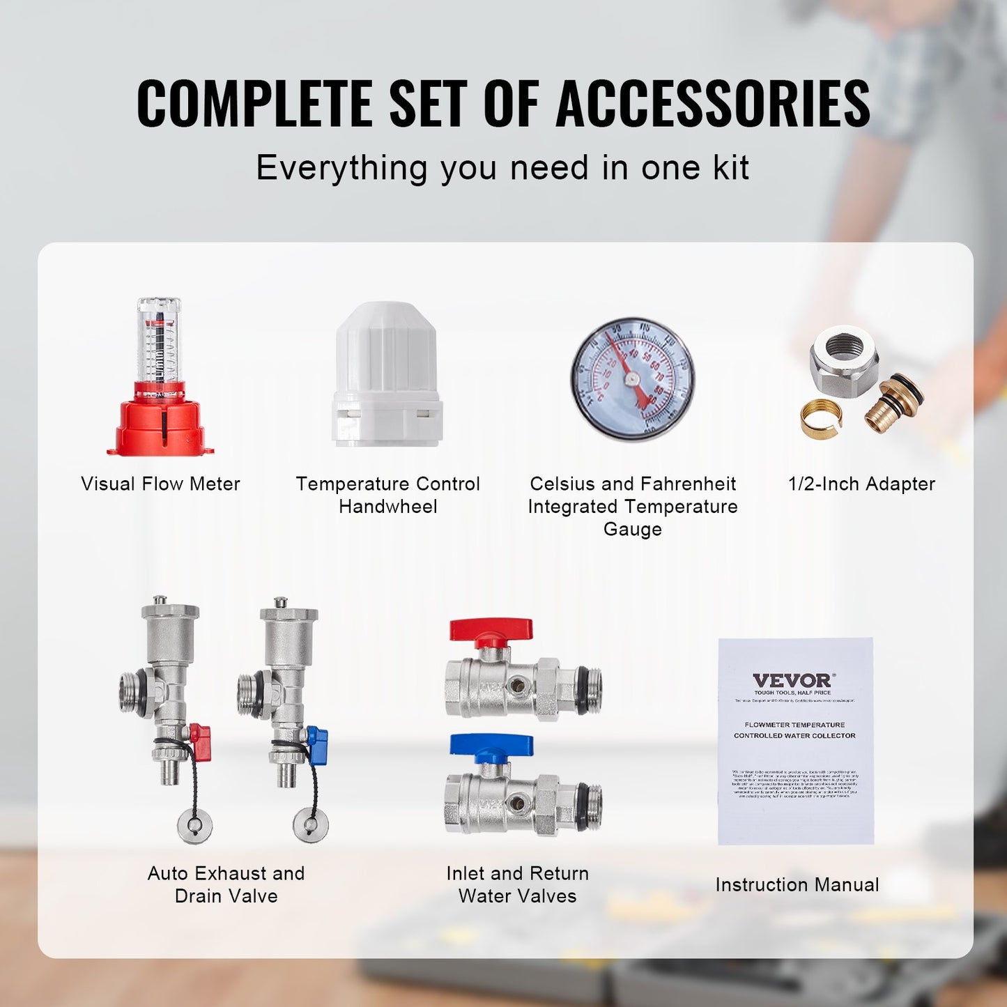 8-Branch Radiant Heat Manifold, 1/2" PEX Tubing Manifold, Stainless Steel PEX Manifold for Hydronic Radiant Floor Heating, Radiant Heat PEX Manifold Kit with 1/2" Adapters Included
