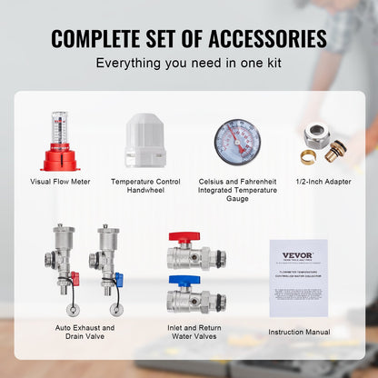 8-Branch Radiant Heat Manifold, 1/2" PEX Tubing Manifold, Stainless Steel PEX Manifold for Hydronic Radiant Floor Heating, Radiant Heat PEX Manifold Kit with 1/2" Adapters Included