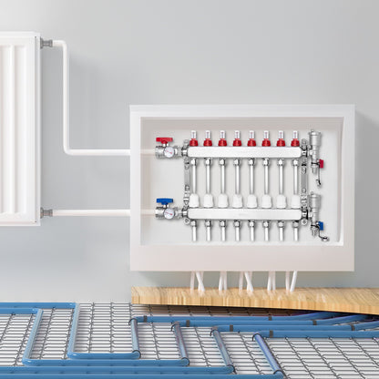 8-Branch Radiant Heat Manifold, 1/2" PEX Tubing Manifold, Stainless Steel PEX Manifold for Hydronic Radiant Floor Heating, Radiant Heat PEX Manifold Kit with 1/2" Adapters Included