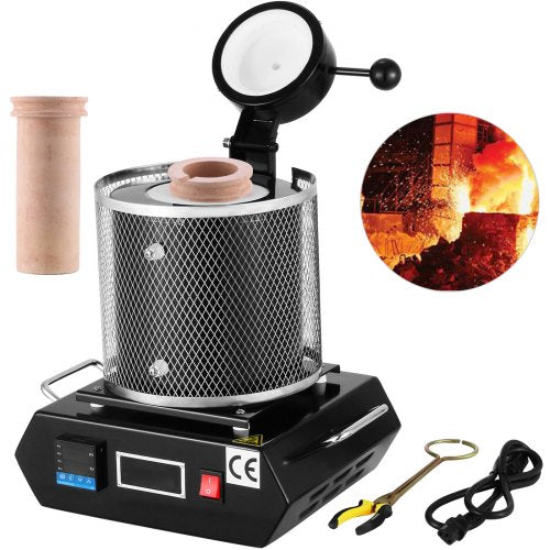 Goldschmelzofen, 1350 W, max. 1150 °C Temperatur, digitaler elektrischer Schmelzofen mit 3 kg Keramiktiegel, zum Gießen und Raffinieren von Edelmetallen, schmilzt Gold, Silber und Aluminium.