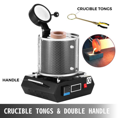 Goldschmelzofen, 1350 W, max. 1150 °C Temperatur, digitaler elektrischer Schmelzofen mit 3 kg Keramiktiegel, zum Gießen und Raffinieren von Edelmetallen, schmilzt Gold, Silber und Aluminium.