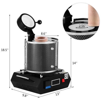 Goldschmelzofen, 1350 W, max. 1150 °C Temperatur, digitaler elektrischer Schmelzofen mit 3 kg Keramiktiegel, zum Gießen und Raffinieren von Edelmetallen, schmilzt Gold, Silber und Aluminium.