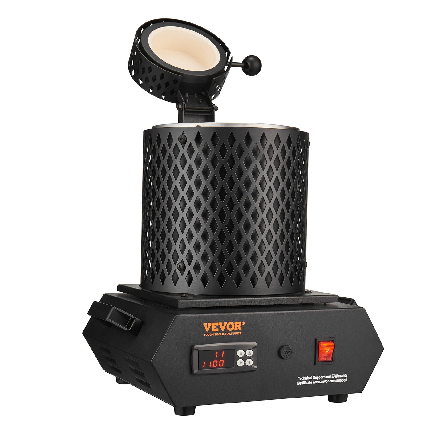 Goldschmelzofen, 1350 W, max. 1150 °C, digitaler elektrischer Schmelzofen mit 1-kg- und 3-kg-Keramiktiegeln, Tiegelzange und Handschuhen, für Gold, Silber, Aluminium und Kupfer