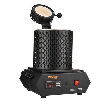 Goldschmelzofen, 1350 W, max. 1150 °C, digitaler elektrischer Schmelzofen mit 1-kg- und 3-kg-Keramiktiegeln, Tiegelzange und Handschuhen, für Gold, Silber, Aluminium und Kupfer